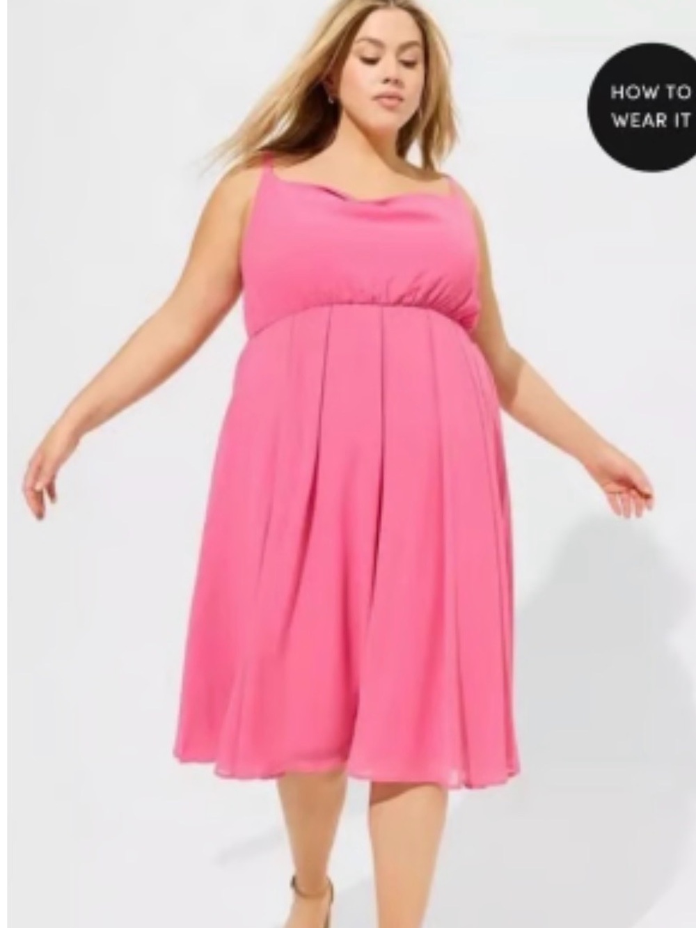 NWT torrid Hot Pink Midi Chiffon Cowl Neck Dress